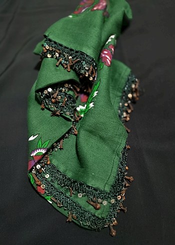 Boncuk İşlemeli Yeşil Bohem Kadın Fuları - Görsel 5