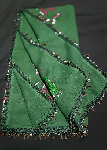 Boncuk İşlemeli Yeşil Bohem Kadın Fuları - Görsel 2