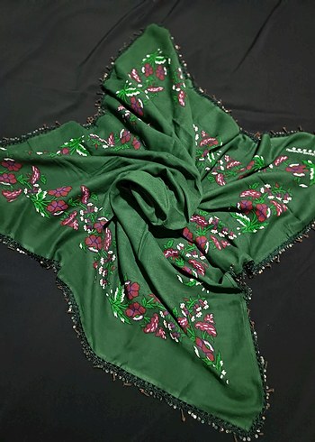 Boncuk İşlemeli Yeşil Bohem Kadın Fuları - Görsel 4