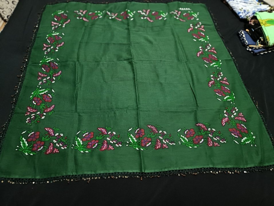 Boncuk İşlemeli Yeşil Bohem Kadın Fuları - Görsel 3