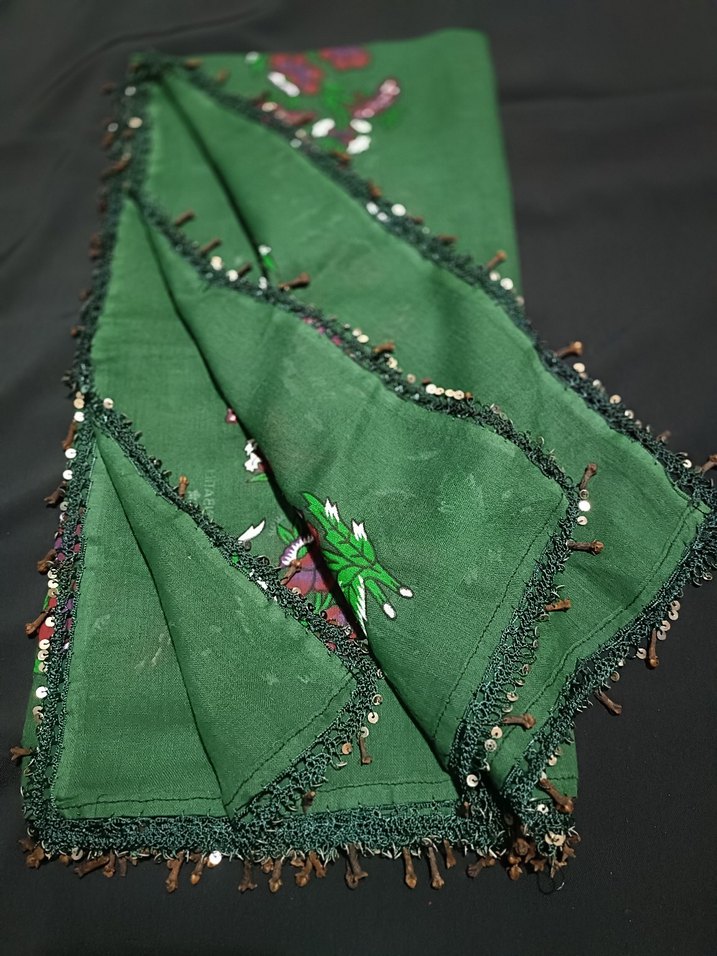 Boncuk İşlemeli Yeşil Bohem Kadın Fuları - Görsel 2