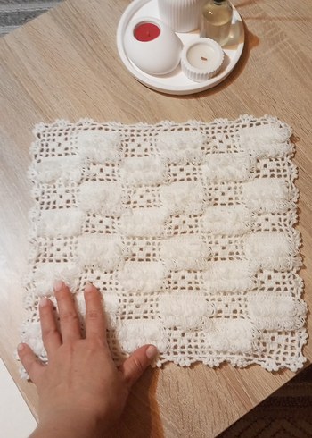 El Yapımı Bohem beyaz püsküllü lif - Görsel 2