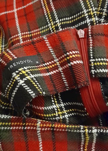 Kırmızı Ekose Mini Şortlu Etek - Görsel 3