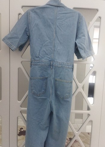 xs Beden Düğmeli Mavi Denim Midi Tulum