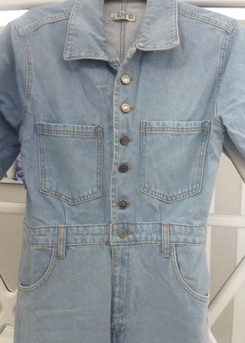 Diğer Düğmeli Mavi Denim Midi Tulum
