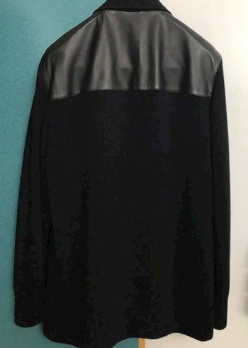 Siyah Deri&Triko Erkek Ceket - Görsel 2