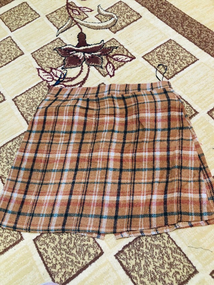 Düğmeli Ekose Mini Etek - Görsel 2