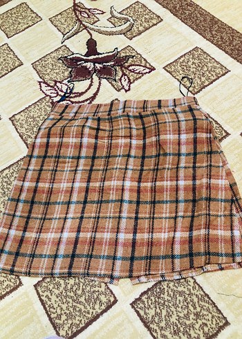 Düğmeli Kahverengi Ekose Mini Etek - Görsel 2