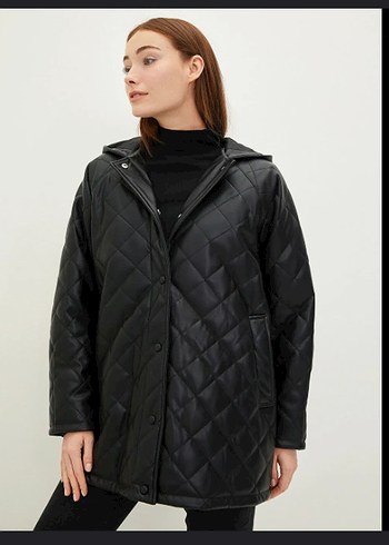 Düğmeli Siyah Deri Kadın Ceket - Görsel 3