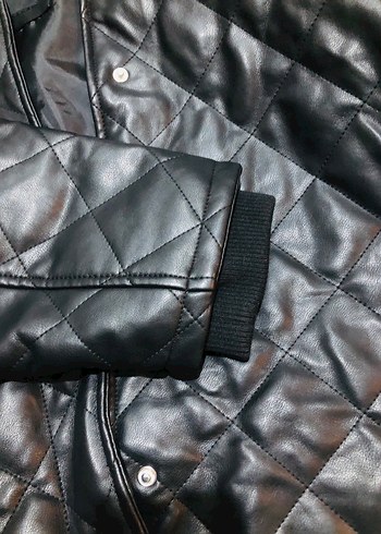 Düğmeli Siyah Deri Kadın Ceket - Görsel 6