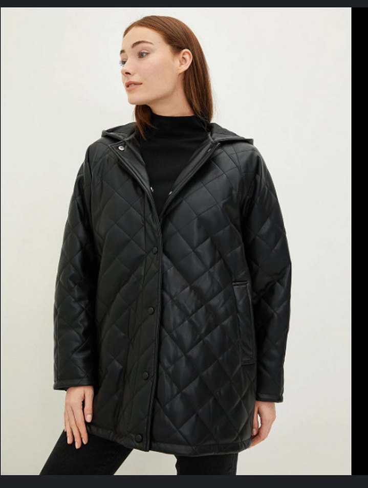 Düğmeli Siyah Deri Kadın Ceket - Görsel 3