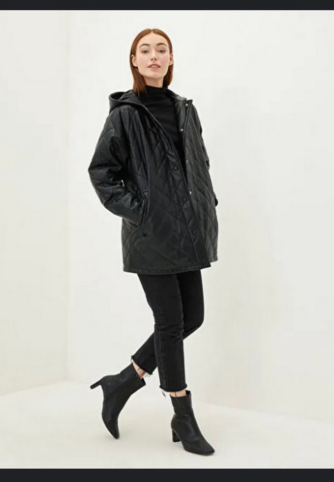 Düğmeli Siyah Deri Kadın Ceket - Görsel 2