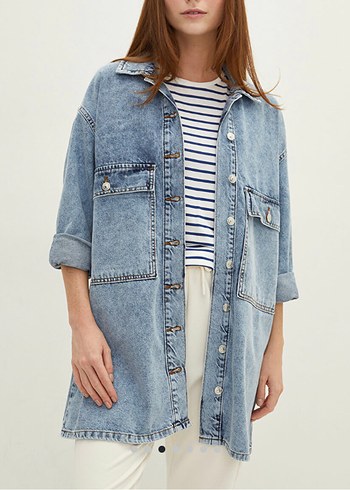 Düğmeli Mavi Denim Kadın Ceket - Görsel 3