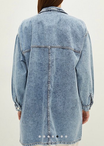 Düğmeli Mavi Denim Kadın Ceket - Görsel 2