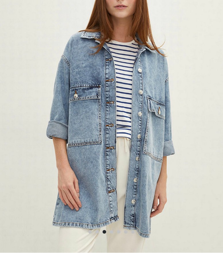 Düğmeli Mavi Denim Kadın Ceket - Görsel 3