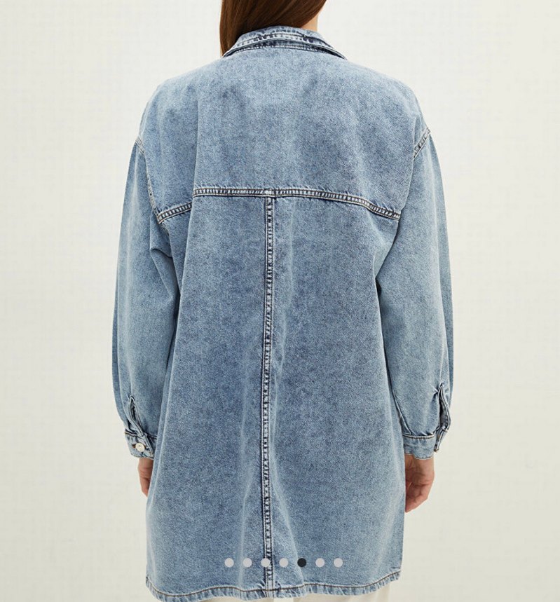 Düğmeli Mavi Denim Kadın Ceket - Görsel 2