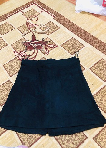 Düğmeli Siyah Mini Süet Etek - Görsel 2