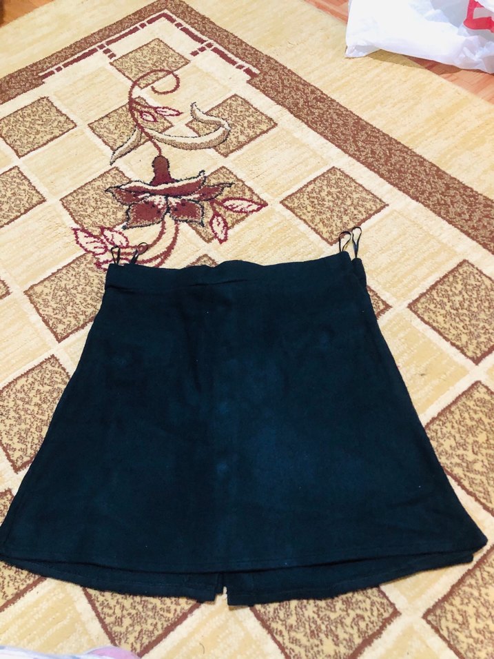 Düğmeli Siyah Mini Süet Etek - Görsel 2