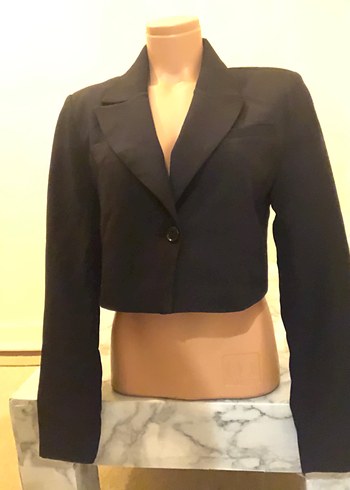 Düğmeli Siyah Keten Kadın Blazer Ceket