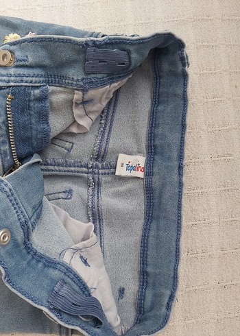 18-24 Ay Beden Nakışlı Mavi Kız Çocuk Bol Kesim Kot Pantolon