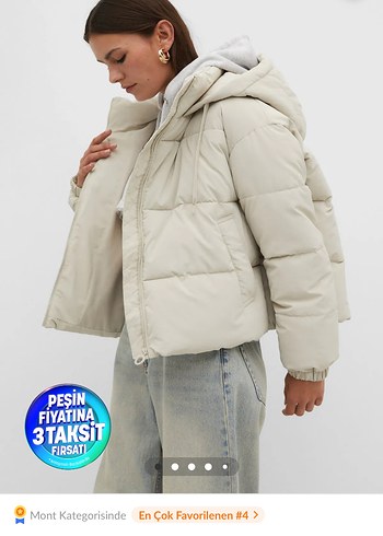 Stradivarius Bej Midi Kadın şişme mont
