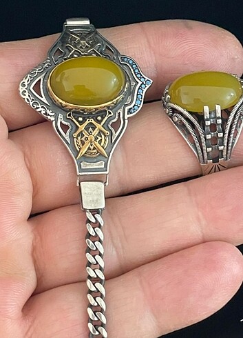 925 AYAR DOĞAL FİRUZE TAŞLI GÜMÜŞ YÜZÜK VE BİLEKLİK.