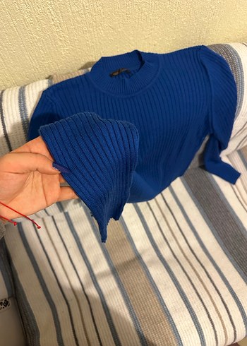 Kadın Mavi Triko Balıkçı Yaka Kazak - Görsel 3