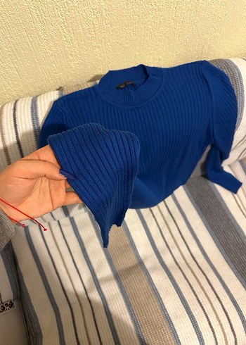 Kadın Mavi Triko Balıkçı Yaka Kazak - Görsel 4