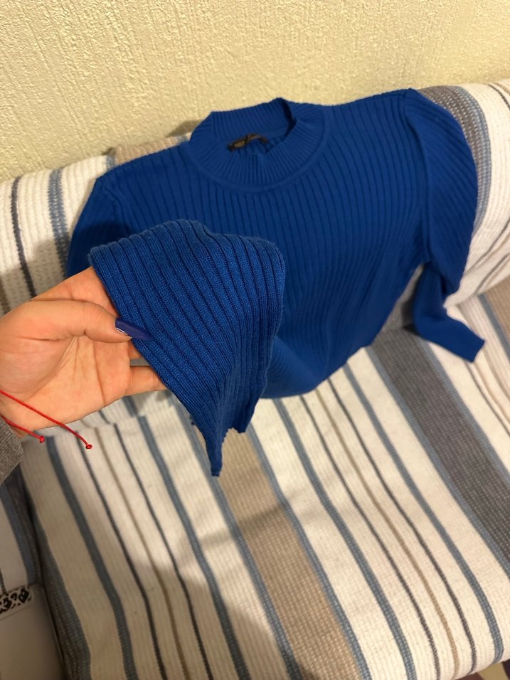 Kadın Mavi Triko Balıkçı Yaka Kazak - Görsel 3