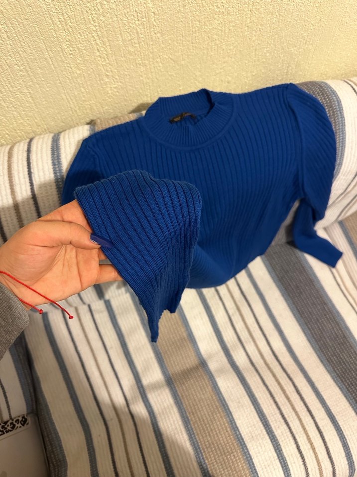 Kadın Mavi Triko Balıkçı Yaka Kazak - Görsel 4