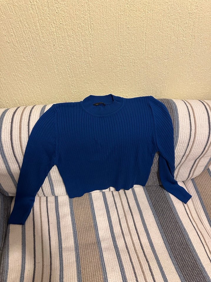 Kadın Mavi Triko Balıkçı Yaka Kazak - Görsel 2