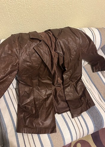 Kahverengi Deri Drapeli Kadın Ceket - Görsel 2