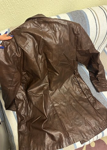 Kahverengi Deri Drapeli Kadın Ceket - Görsel 3