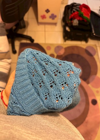 Mavi V Yaka Kadın Triko Kazak - Görsel 3