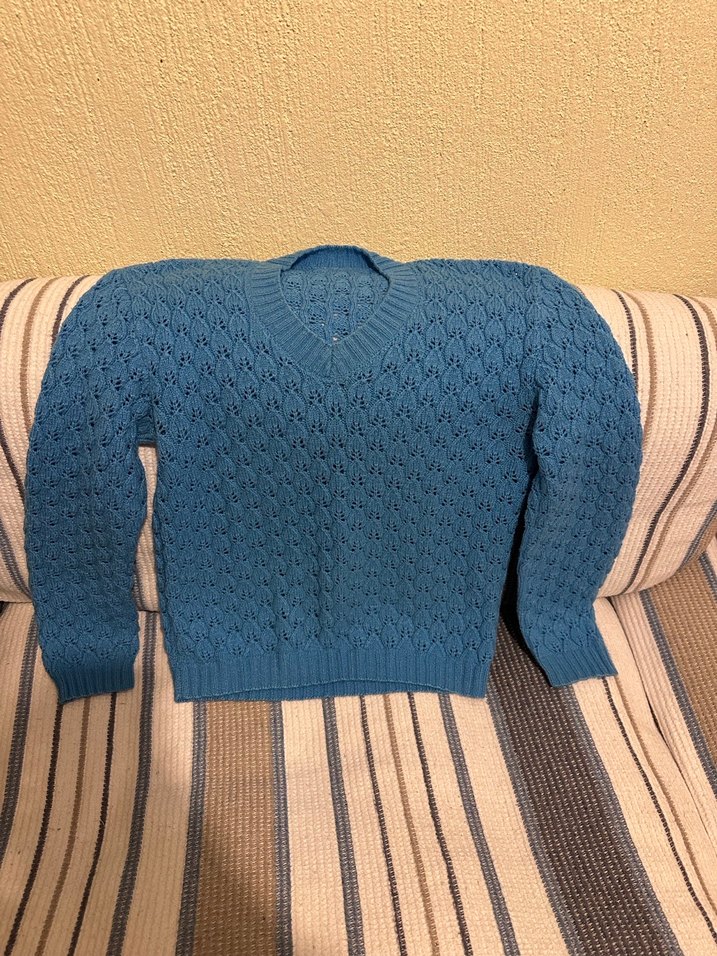 Mavi V Yaka Kadın Triko Kazak - Görsel 2