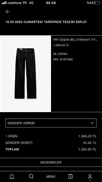 38 Beden siyah Renk Zara jean