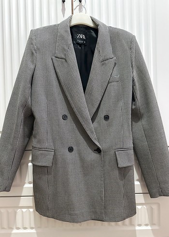 Zara Gri Siyah Ekose Blazer