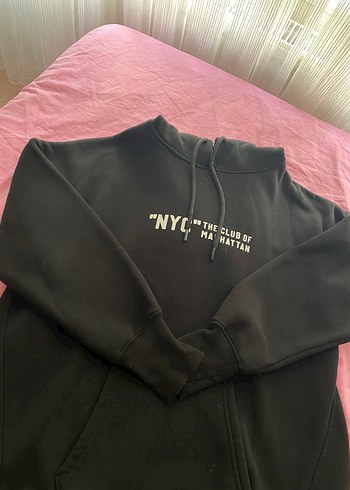 Diğer Siyah Kapüşonlu NYC Baskılı Sweatshirt