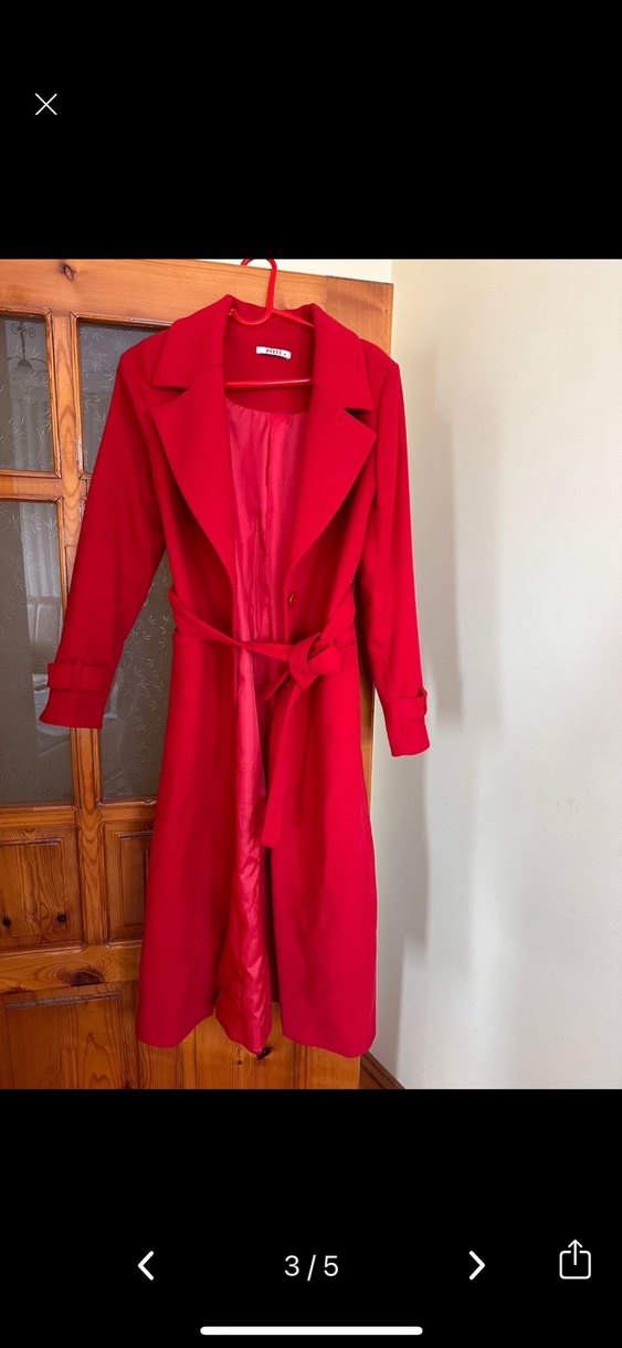 Askı butik Kırmızı Uzun Kaban - Görsel 3