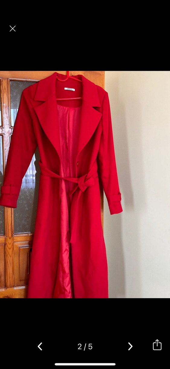 Askı butik Kırmızı Uzun Kaban - Görsel 2