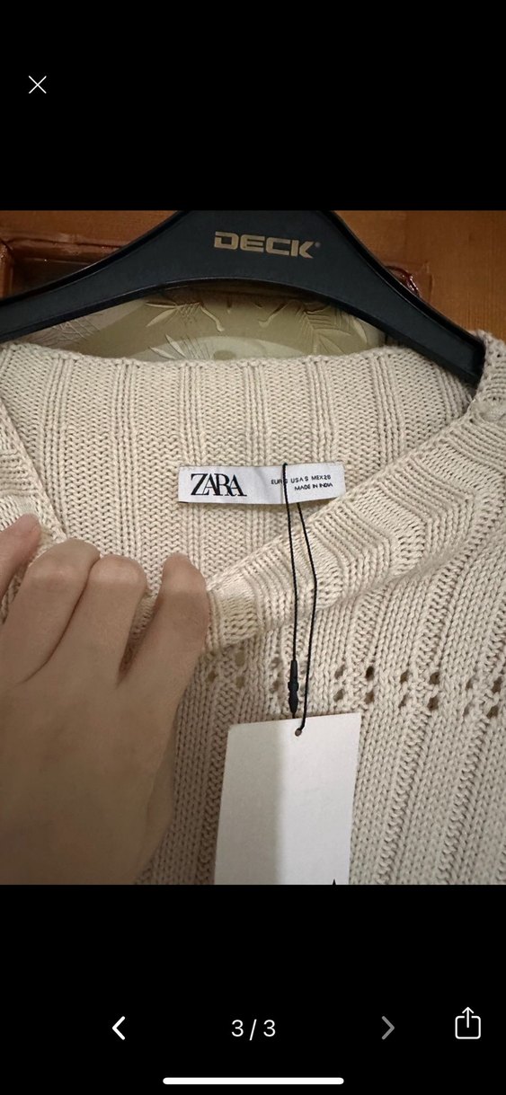 Zara Bej Triko Bisiklet Yaka Kazak - Görsel 3