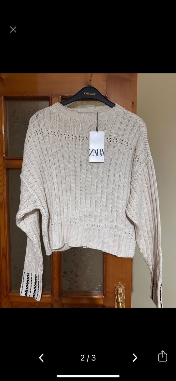 Zara Bej Triko Bisiklet Yaka Kazak - Görsel 2