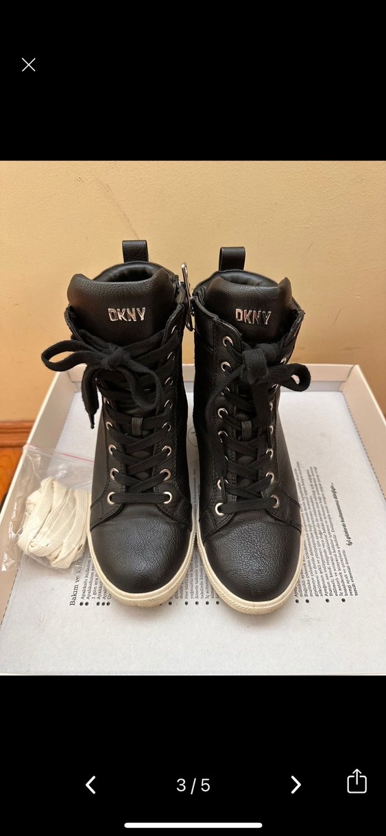 DKNY Siyah Kadın Deri Sneaker Wedge Topuklu - Görsel 2