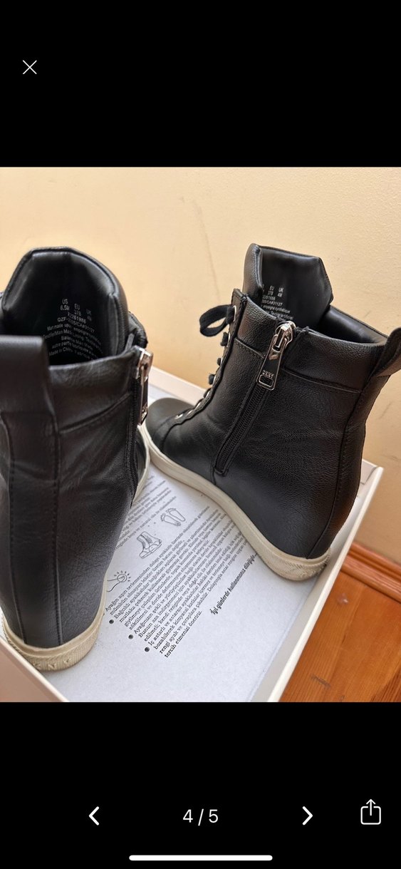 DKNY Siyah Kadın Deri Sneaker Wedge Topuklu - Görsel 3