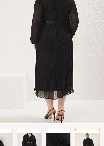 Siyah Piliseli Uzun Kadın Elbise - Görsel 4