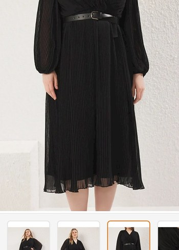 Siyah Piliseli Uzun Kadın Elbise - Görsel 3