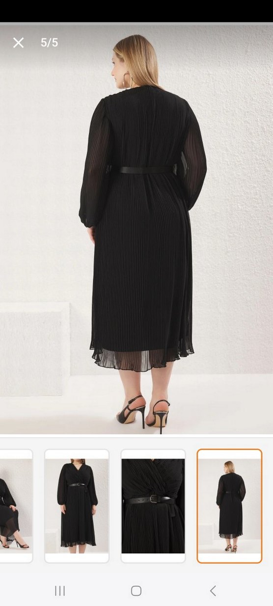 Siyah Piliseli Uzun Kadın Elbise - Görsel 4