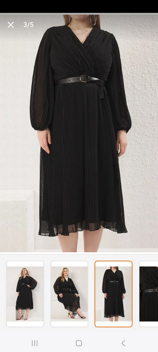 Siyah Piliseli Uzun Kadın Elbise - Görsel 3