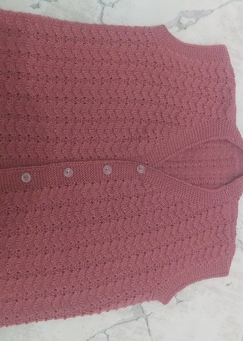 koyu Pembe Örgü V Yaka Kadın Süveter - Görsel 2