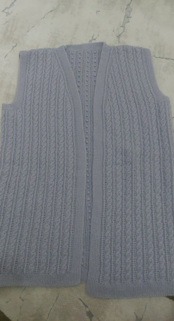 lila rengi Örgü V Yaka Kadın Süveter - Görsel 2